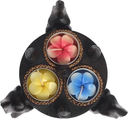 AeraVida Triple Elephant Under Round Rain Tree Wooden Candle Holder | Decorative Candle Holder | Elephant Wooden Candle Holders | Handcrafted Wood Candle Holder Décor | Candle Holder Stand in Saudi Arabia