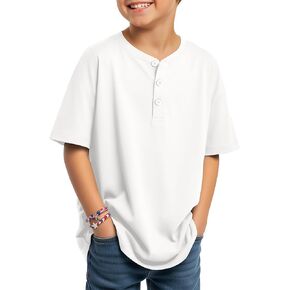 Boys Short Sleeve Shirts Kids Oversized Henley Tees Loose Casual Summer Button Basic Tops 5-14 Years in Kuwait