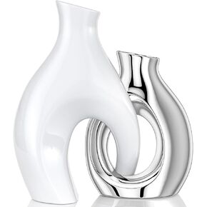 White Silver Modern Abstract Ceramic Vases for Home Decor,Nordic Snuggle Hollow Design for Flowers Pampas Grass Decorative,for Living Room Coffee Table Centerpiece,Entrance,Console (White Silver) in Kuwait