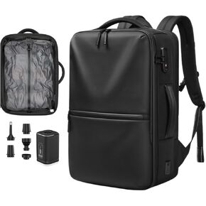 Vacuum Seal Travel Backpack 70L Expandable Air Compression System, Water Resistant Airline Approved Carry-On Suitcase Luggage, Black - Vacuum Pump Included in Saudi Arabia
