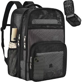 حقائب ظهر شبكية شديدة التحمل للمدرسة، حقيبة كتب شبكية سوداء كبيرة الحجم وخفيفة الوزن سعة 39 لتر للبالغين، حقيبة ظهر للشاطئ للسفر للعمل in Kuwait