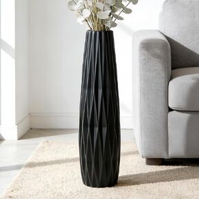 مزهرية أرضية طويلة من السيراميك الأسود - مزهرية كبيرة مزخرفة حديثة وبسيطة مقاس 15.7 بوصة لزاوية غرفة المعيشة أو المدخل أو ديكور المنزل المكتبي in Kuwait