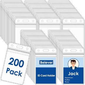 200 Pack Vertical Badge Holders, Clear Plastic ID Badge Holder with Resealable Zip, Waterproof ID Card Holder Badge Sleeve for Credit Card, ID Card,Proximity, RFID, and Work Badge in Kuwait