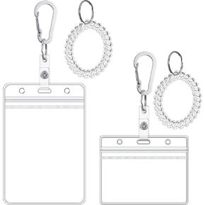 2 Sets Clear Id Badge Holders with Wristband Clips – Vertical & Horizontal PVC Card Holders, Stretchable Spring Wristbands with Metal Clips for Work Id, School Badge, Access Cards in Kuwait