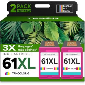 خراطيش حبر 61XL بديلة لخرطوشة الحبر الملونة HP 61 XL HP61 61XL تعمل مع HP Envy 5530 4500 4502 5535 Deskjet 2540 2541 3050 3510 1510 OfficeJet 4630 4632 Printer (ثلاثية الألوان، عبوتان) in Kuwait