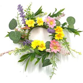 Set of 4 Spring Mini Daisy Flowers Candle Rings Wreaths 3 Inch Center Artificial Floral Eucalyptus 9" Small Wreath Greenery Garland for Pillars Easter Summer Wedding Holiday Party Home Tabletop Decor in Saudi Arabia