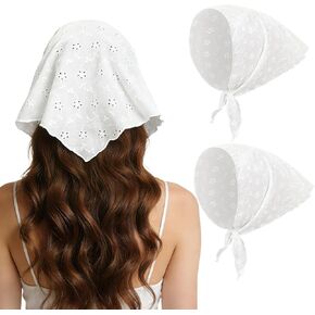 2 Pieces Head Bandana, Lace Head Scarf White Headband for Women Vintage Adjustable Kerchief Parties Dances Ballets in Saudi Arabia