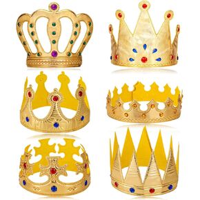 6 Pcs King Crowns for Men, Golden King Crown & Queen Tiara Set, Party Plastic Crown, Birthday Party Ball Headwear and Clothing Accessories in Kuwait