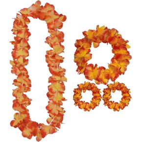 4pcs Hawaiian Leis, Gender Reveal Party Leis for Luau Party Jumbo 1 Headband 2 Bracelets 1 Necklace Graduation Lei Flower Christmas Lays Floral Garland in Kuwait