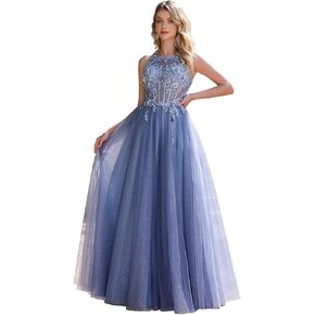 فساتين حفلة موسيقية نسائية من التول برقبة على شكل V 2024، فستان رسمي طويل من الدانتيل اللامع in Kuwait