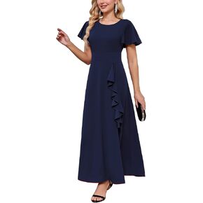 Women’s A-Line Ruffle Maxi Wedding Guest Dresses Short Sleeve Formal Evening Gowns in Saudi Arabia