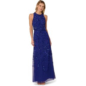 Adrianna Papell Women's Blouson Bead Long Dress, Dark Blue Violet, 6 in Kuwait