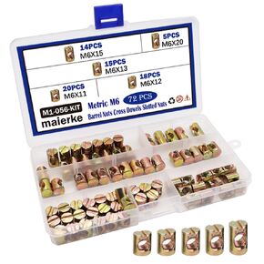 maierke 72PCS Metric M6 Barrel Bolts Cross Dowel Slotted Nuts Furniture Nuts,M6 x 11mm/12mm/13mm/15mm/20mm Nuts Kit for Beds Crib Chairs M1-056-kit in Kuwait