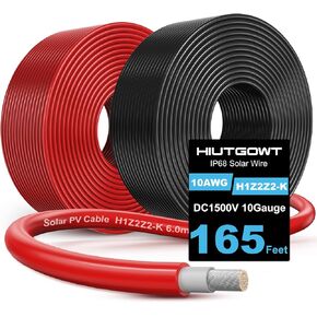 10AWG Solar Wire, Solar Cable 50Ft, Solar Extension Cable, Solar Panel Wire, 10 Gauge Wire Tinned Copper PV Wire for Home Boat RV Solar Panels Charger Controller Battery Inverter in Kuwait