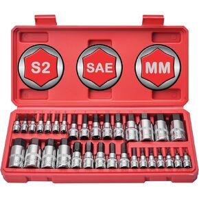 Master Hex Bit Socket Set 32-Piece, Allen Socket Set, 1/4'', 3/8"& 1/2'' Hex Drive Sockets, SAE & Metric, S2 Alloy Steel Combine with Cr-V, 5/64" to 3/4", 2mm to 19mm in Saudi Arabia
