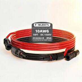 كابل تمديد اللوحة الشمسية 10 AWG 30Ft 6mm² سلك كهروضوئي معتمد، 100% من النحاس المعلب عالي التحمل مع موصلات mc4 مقاومة للماء للذكور والإناث، للأنظمة الكهروضوئية للقوارب المنزلية in Kuwait