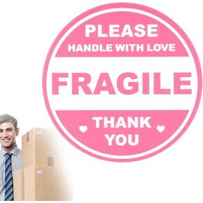 600pcs Fragile Stickers for Shipping Moving Glass Labels Cute Fragile Sticker Handle with Love Warning Packing Label Adhesive Labels Thank You Shipping Moving Mailing Envelops Pink Round in Kuwait