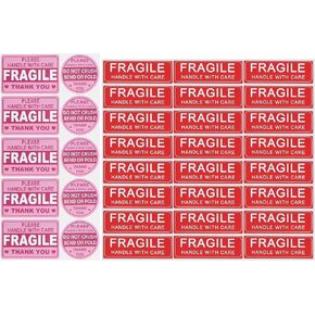 270Pcs Fragile Labels - 3x2 Inch Rectangle & 2 Inch Circle Handle with Care Stickers, Do Not Crush Bend or Fold Shipping Labels for Moving Boxes Mailing Envelopes Cartons(Pink,Red) in Kuwait