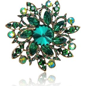 بروش أخضر دبابيس زهرة كريستال عتيقة للنساء دبابيس أنيقة كبيرة ودبوس إكسسوارات عصرية معطف نسائي للمجوهرات وحفلات الزفاف in Kuwait