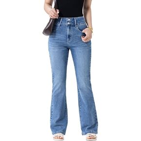 Women's Wide Leg Flare Jeans,High Waisted Baggy Stretch Denim Pants in Saudi Arabia
