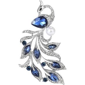 Rhinestone Peacock Phoenix Feather Teardrop Crystal Pearl Accent Brooch Pin For Women Statement Vintage Classic Gold Silver Colors in Kuwait