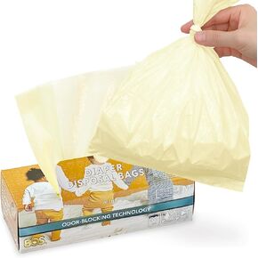 BOS Odor-Sealing Dirty Diaper Trash Bags - Disposable Bags - Scent & Smell Free (90 Bags) [Size: M, Color: Creem Yellow]★Brand new packaging design!! in Kuwait