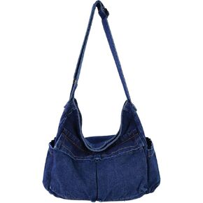 حقيبة كتف من الدينيم للنساء، حقيبة كتف من القماش ذات سعة كبيرة مع حزام قابل للتعديل in Kuwait