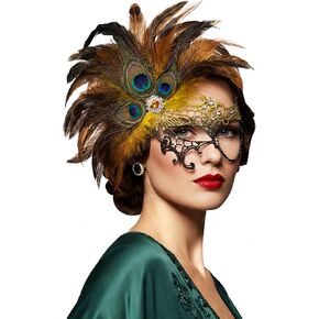 Masquerade Masks for Women 1920s Peacock Feather Lace Venetian Mask for Halloween Renaissance Costume Party in Kuwait