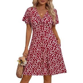 فستان نسائي من MSBASIC برقبة على شكل V من الأمام ومكشكش وأكمام قصيرة فستان صيفي مزين بالزهور 2026 in Kuwait