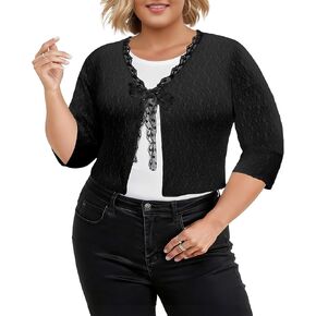 Lastshe المرأة حجم كبير تجاهلت الدانتيل سترة 3/4 كم نمط الأزهار بوليرو شير أعلى التعادل الجبهة تجاهلت in Kuwait