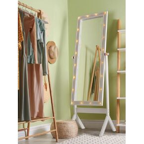 LUXFURNI Full Length Mirror With Stand, Full Body for Bedroom, Floor Cheval With Lights, Free Standing in Kuwait
