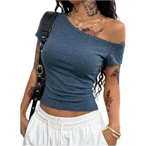 تي شيرت SOLY HUX نسائي بدون أكتاف وأكمام قصيرة مناسب تي شيرت عتيق Y2k غير متماثل in Kuwait