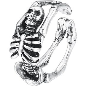 الهيكل العظمي البشري S925 خاتم الفضة الاسترليني للرجال، خاتم الفضة الاسترليني الجمجمة افتتاح قابل للتعديل للرجال in Kuwait