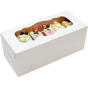 15pcs 9x4x3.5 Inch Cookie Boxes White Bakery Boxes with Window Treat Boxes Gift Boxes for Roll Cakes, Desserts, Muffins, Donuts, Candies and Pastries(9 Inch) in Kuwait