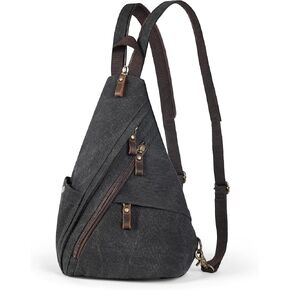 Vintage Canvas Sling Bag for Men and Women, 3-in-1 Convertible Crossbody Backpack Chest Bag with Genuine Leather Zipper, Large Capacity Travel Daypack (Gray) in Kuwait