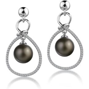 Lunar Belle Tahitian Black Pearl Drop Earrings with Moissanite Cascade Halo in Sterling Silver, Elegant Fine Jewelry Gifts for Women (Pearl Cascade) in Saudi Arabia