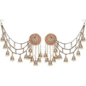 Bahubali with Kaan Chain Earrings Indian Ethnic Gold Polish Bollywood Jewelry Traditional Bahubali Partywear Jhumka Chandbali Wedding Earrings in Kuwait