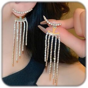 أقراط شرابة من حجر الراين للنساء حلق طويل متدلي من الكريستال على شكل شراشيب لحفلات التخرج وحفلات الزفاف المتألقة in Kuwait