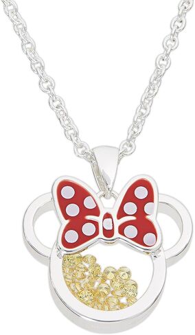 Disney Women and Birthstone Jewelry - Minnie Mouse Cubic Zirconia Shaker Pendant Necklace, Silver Plated, 18+2" Extender in Saudi Arabia