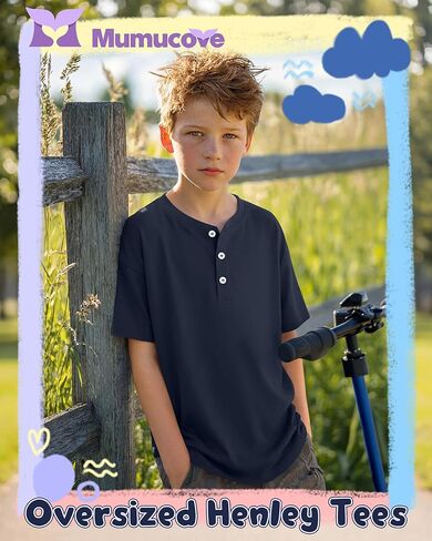 Boys Short Sleeve Shirts Kids Oversized Henley Tees Loose Casual Summer Button Basic Tops 5-14 Years in Saudi Arabia