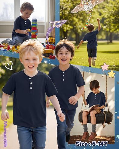 Boys Short Sleeve Shirts Kids Oversized Henley Tees Loose Casual Summer Button Basic Tops 5-14 Years in Saudi Arabia