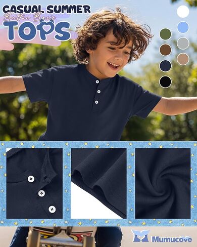 Boys Short Sleeve Shirts Kids Oversized Henley Tees Loose Casual Summer Button Basic Tops 5-14 Years in Saudi Arabia