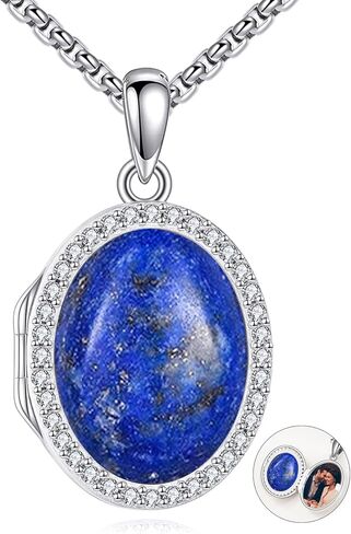 Locket Necklace Sterling Silver Turquoise/Opal/Moss Agate/Moonstone/Black Onyx/Lapis Lazuli/Blue Opal/Malachite Locket Photo Necklace Turquoise Jewelry Memorial Gifts for Women Mom Wife in Kuwait