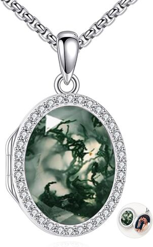 Locket Necklace Sterling Silver Turquoise/Opal/Moss Agate/Moonstone/Black Onyx/Lapis Lazuli/Blue Opal/Malachite Locket Photo Necklace Turquoise Jewelry Memorial Gifts for Women Mom Wife in Saudi Arabia