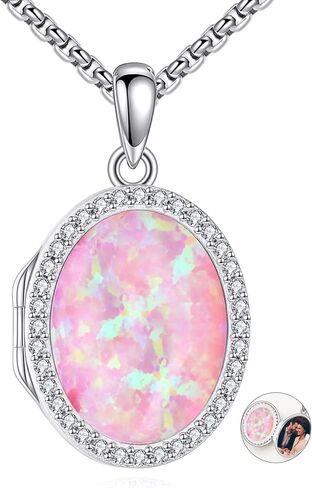 Locket Necklace Sterling Silver Turquoise/Opal/Moss Agate/Moonstone/Black Onyx/Lapis Lazuli/Blue Opal/Malachite Locket Photo Necklace Turquoise Jewelry Memorial Gifts for Women Mom Wife in Saudi Arabia