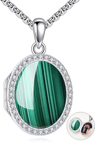 Locket Necklace Sterling Silver Turquoise/Opal/Moss Agate/Moonstone/Black Onyx/Lapis Lazuli/Blue Opal/Malachite Locket Photo Necklace Turquoise Jewelry Memorial Gifts for Women Mom Wife in Saudi Arabia