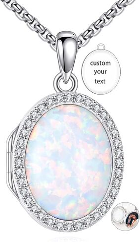 Locket Necklace Sterling Silver Turquoise/Opal/Moss Agate/Moonstone/Black Onyx/Lapis Lazuli/Blue Opal/Malachite Locket Photo Necklace Turquoise Jewelry Memorial Gifts for Women Mom Wife in Saudi Arabia