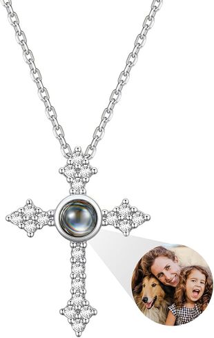 Custom4U صورة شخصية الصليب قلادة للنساء مخصص قلادة صورة الإسقاط مع صورة داخل مجوهرات الإيمان المخصصة عيد الأم هدية تذكارية دينية مسيحية لها in Kuwait