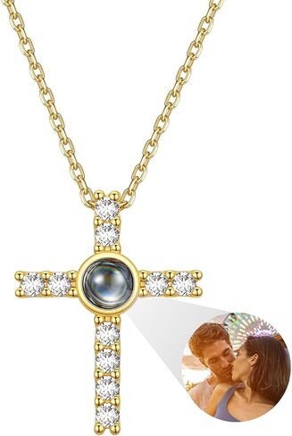 Custom4U صورة شخصية الصليب قلادة للنساء مخصص قلادة صورة الإسقاط مع صورة داخل مجوهرات الإيمان المخصصة عيد الأم هدية تذكارية دينية مسيحية لها in Kuwait