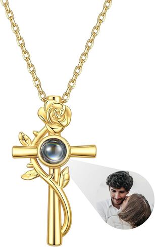 Custom4U صورة شخصية الصليب قلادة للنساء مخصص قلادة صورة الإسقاط مع صورة داخل مجوهرات الإيمان المخصصة عيد الأم هدية تذكارية دينية مسيحية لها in Kuwait